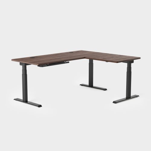 Vernal L-Shaped Standing Desks - Walnut/Black